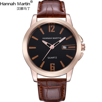 

Top Brand HANNAH MARTIN Men Business Watches Analog Quartz Wristwatch Waterproof Chronograph Auto Date Leather Clock