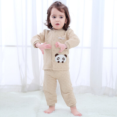 

Xin Song baby color cotton warm cardigan suit neonatal autumn and winter warm color cotton underwear shirt pants suit shallow card its panda D066D80