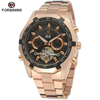 

Forsining Mens Watch New Luxury Automatic Stainless Steel Bracelet Vogue Mechanical Wristwatch Elegant Calendar Clock