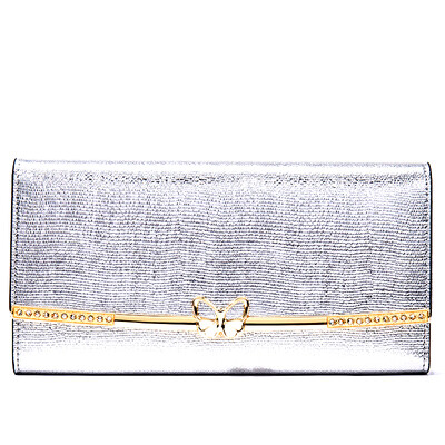

Monalisa lady wallet butterfly flying series leather long clutch bag multi-card position buckle wallet D9M6044 silver white