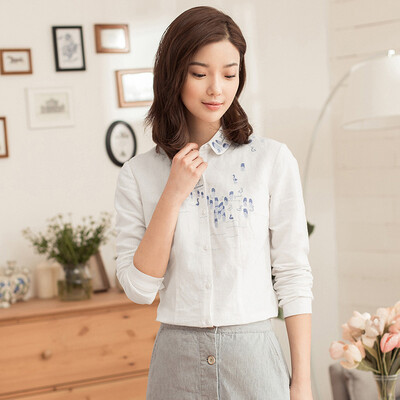 

INMAN literary fan fun taste embroidery embroidery wild shirt female 1871011219 shallow blue L