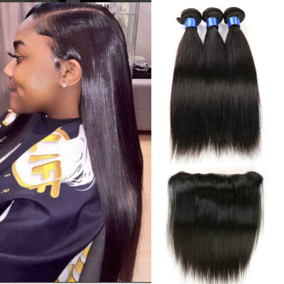 

Lace frontal closure with bundles brazilian virgin hair 2pcs with bundles brazilian straight human hair with closure ear to ear