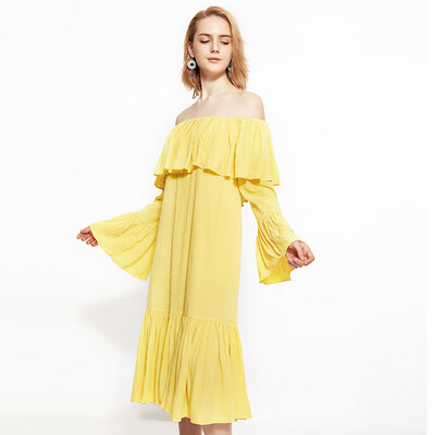 

UR youth women retro fashion cascade lotus leaf dress YL13S7BN2000 yellow