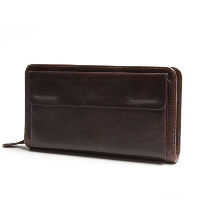 DALFR Genuine Leather Male Wallet Card Holder Long Money Purse for Men Vintage Style Zipper Cowhide Mens Clutch Bag