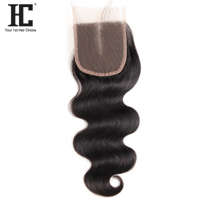 

HC Hair Products Brazilian Body Wave Lace Closure 130% Density Middle Part Remy Human Hair With Baby Hair 8-18inch Natural Color