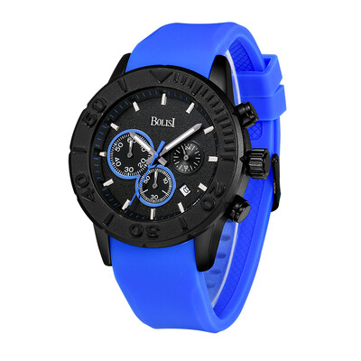 

BOLISI 8210 Fashion Sport Chronograp Quartz Watches With Date Black Silicone Watch Strap For Men