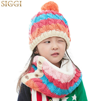 

Siggi CM68173 Children&39s Hat Bibs Two-piece-suit Winter Korean Tide Men&39s Girls Watches Warm&Cute Knitted Wool Hat Blue Hat Bib Kit