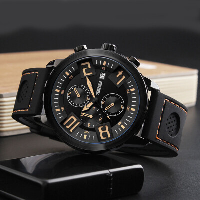 

Men 's large dial waterproof watch quartz six - pin silicone tape business male watch fashion trend watch as gift for men