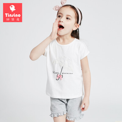 

(TINSINO) children's clothing children's summer suit girls in the large children's cotton leisure lace short sleeve sleeve lace umbrella THY9121002 white 140