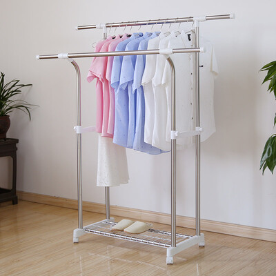 

Youyang floor drying rack stainless steel double rod retractable lifting mobile hanger curved tube widening single layer rack Y-8328