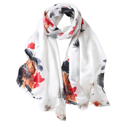 

2017 Summer New Fashion Silk Scarf Beach Office Paty Silk Scarves Pure Silk Collarette Women Gifts Vintage Ink Painting Style