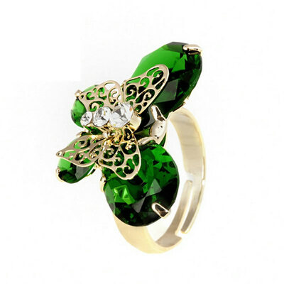 

Yoursfs Love Monologue New Style Trendy Green imitation Onyx CZ Butterfly Rings