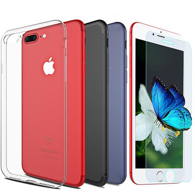 

【Phone Case Membrane Four Piece Set】 KOOLIFE iPhone 7plus Phone Case Case Apple 7plus Mobile Phone Case TPU Clear Shell Silicone Soft Shell Blue Black + Tough Film
