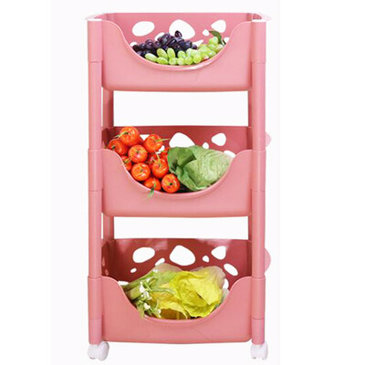 

Green bar kitchen racks vegetable&fruit storage basket bathroom bathroom three-tier storage basket removable wheel pink