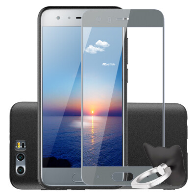 

Shell three-piece set ESCASE glory 9 phone shell glory 9 tempered film full-screen gray send ring buckle Huawei all-inclusive matte wiping soft shell protective cover elegant black