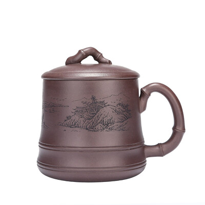 

Jingdong supermarket hundred years Liyong Zisha Cup purple sand cover cup Yixing all handmade raw ore purple mud bamboo cup 400ml