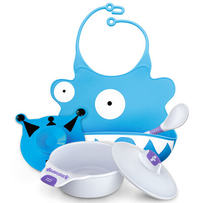 

Bayer Xin BABISIL baby eating childrens angel cutlery set 4 piece set blue bib bowl twist spoon suction pad BS4994