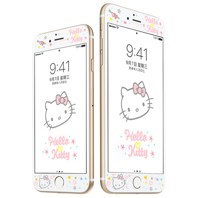 

Hello Kitty Apple iPhone87 Plus Steel film Full coverage Cartoon Mobile phone protection Foil 3D Soft-edge Anti-broken Color film Heart Sister