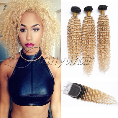 

8A Peruvian Human Virgin Hair 4x4 Lace Frontal Closure with 3 Bundles Deep Curly Color 1B613