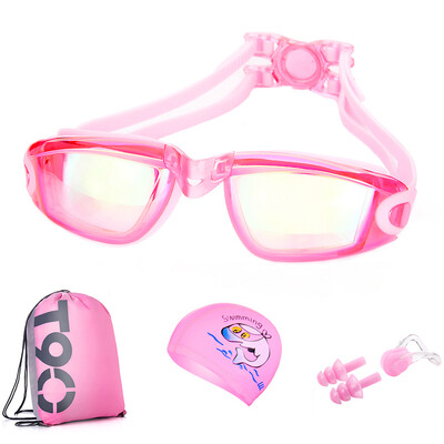 

Youyou children goggles men&women youth swimming goggles suit cap comfortable&soft for children 6338 plating pink