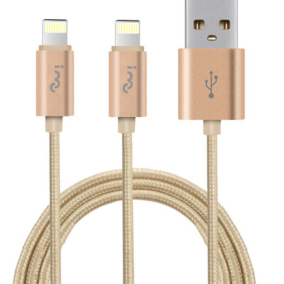 

I-mu one drag two two one apple 6 6s data cable Apple rechargeable cable iphone5 6s 7 Plus SE ipad air mini alloy braided gold