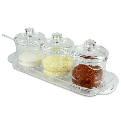 

【Jingdong Supermarket】 Baijie (Baijie) high-level acrylic box condiment puzzle plexiglass seasoning bottle set salt pots spoon round