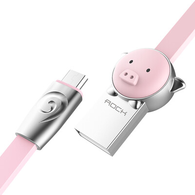 

Locke ROCK Andrews data cable zinc alloy cute cartoon pig micro charging line for Samsung Huawei millet Meizu phone 1 m pink
