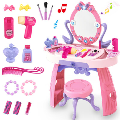 

Goujiaoyouju children play house Princess Dresser girl baby make-up props tables&chairs 3-5 birthday gift pink dresser