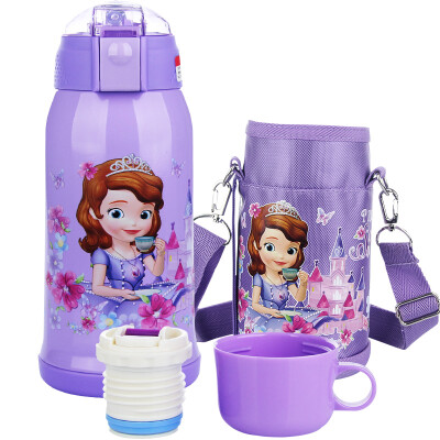 

Jingdong Supermarket] Disney 304 stainless steel children's insulation cups male and female students straw double cover cup baby strap leather bottle 400ML princess purple HC6010S