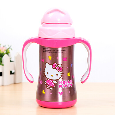 

HELLO KITTY Hello Kitty Cup Insulation Cup Children's Cup Kettle Children's Cartoon Double Lever Double Hand Drill Cup Tube 300ML KT3702 Transparent Powder