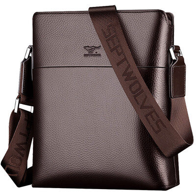 

Seven wolves mens bag shoulder bag business casual mens Messenger bag 1A4964114-02 brown large