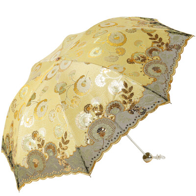 

Paradise umbrella kapok color three fold ultra-light embroidered parasol 33199E yellow