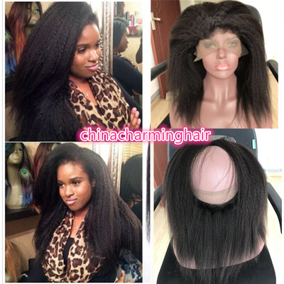 

Kinky straight 360 Lace Frontal Closure 10 "-20" Nature Color Бразильское 360 фронтальное закрытие кудрявое прямое