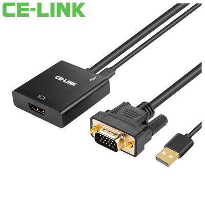 

CE-LINK VGA to HDMI Converter VGA to HDMI Conversion Cable Computer Projector Display HD Headband Audio Power Supply 05m Black 1686