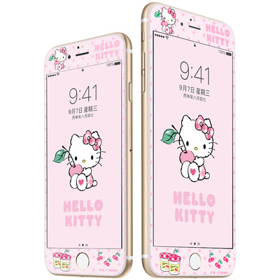 

Excellent plus genuine HelloKitty Apple iPhone7 Plus tempered film carbon fiber soft side tempered glass film flash film color cherry Katie