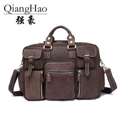 

QiangHao men's briefcase, business men's bags, leather men's handbags, shoulder bags, laptop bags