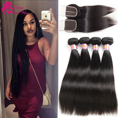

Malaysian Straight Virgin Hair With Closure Short Straight Weave With Closure Human Hair Bundles With Closure Straight