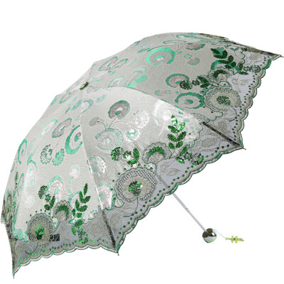 

Paradise umbrella kapok color three fold ultra-light embroidered parasol 33199E green