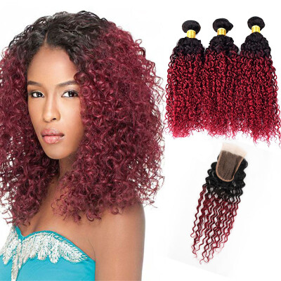 

Dark Root Ombre 1b 99j Hair Bundles With Lace Closure Human Burgundy 1B 99J Deep Wave Hair Bundles With Lace Closure 4x4