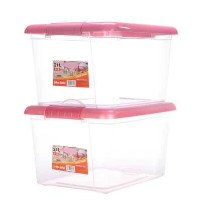 

JEKO&JEKO Plastic Transparent Storage Box Storage Box 21L 2 Pack Clothes Toy Organizer Snacks Multi-function Storage Box Pink SWB-5334