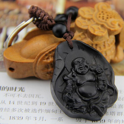 

Black Buddha Sutra Wood Carving Sutra Keychain Keyring Amulet Wood Column Keychain