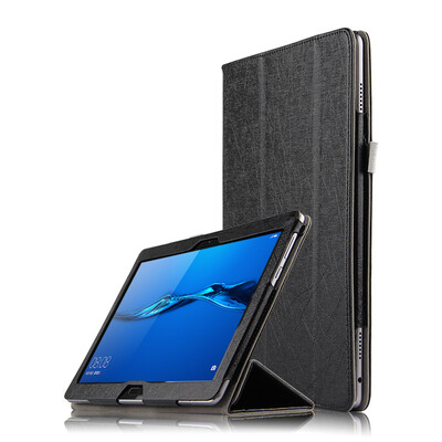 

KOOLIFE Huawei M3 youth version of the protective sleeve steel grain leather case tri-fold leather case / bracket leather Huawei Tablet M3 youth version of the flat protective shell 10.1 inches - black