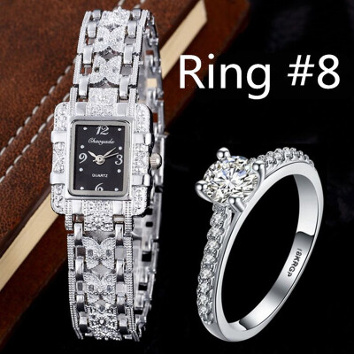 

Luxury Rhinestone Bracelet Watches Women Silver Wrist Watch With Ring Ladies Quartz Clock Hour