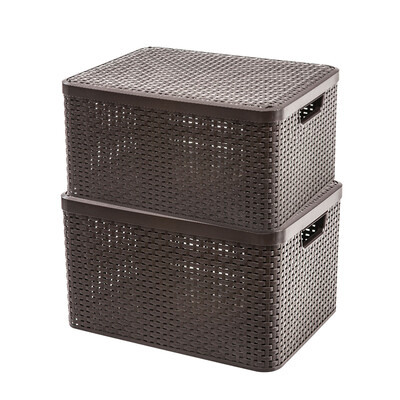 

JEKO&JEKO plastic fashion sundries storage basket storage box 2 Pack storage box storage box storage box clothes toy rattan storage basket brown SWB-5373
