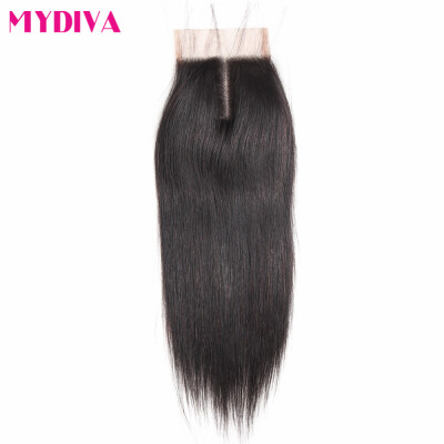 

Mydiva Straight Human Hair Closure Brazilian Remy Hair 4x4inch Lace Closure Middle Part Natural Color 8-20inch 130% Density