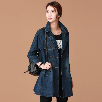 

City plus CITYPLUS 2017 autumn and winter new women in the long section of the suit jacket denim jacket loose old cowboy windbreaker CWWT178256 dark blue M