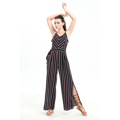 

The new ladies printed condole belt vest split pants jumpsuits