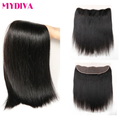 

8A Brazilian Straight Hair With Closure mydiva Brazilian virgin Straight hair 3 Bundles With Lace Frontal Closure ear to ear