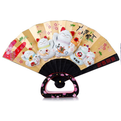 

Jingdong Supermarket Jinshi Workshop Lucky Cat Shop opened Lucky Cat Decoration Wufu Linmen Fan C53518