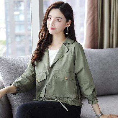 

A pond morning 2017 autumn Korean simple Slim was thin single collar buckle collar short jacket female S73R0020AA42XL army green